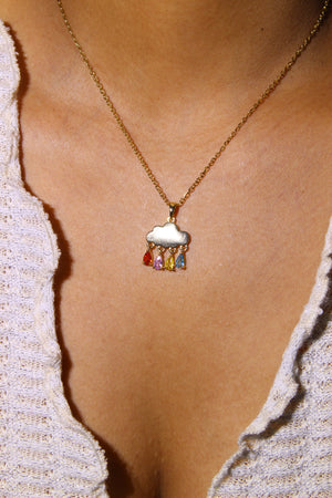 Skydrops Pendant Necklace on a model's neck against a neutral background