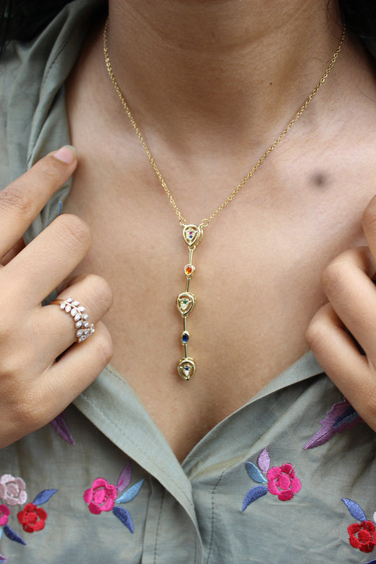 Serene Pour Necklace on a model's neck