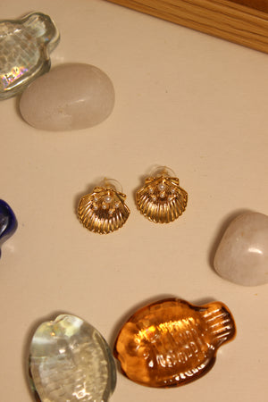 Sunset in Bloom Stud Earrings on a beige surface with clear stones