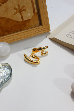 Fierce Gleam Earrings on a white surface with a wooden frame and crystal seashell in the background