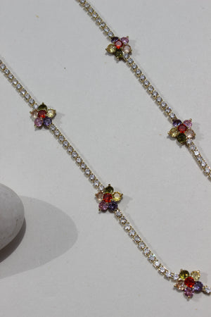 Floranta Necklace with multicolored gemstones on a white background
