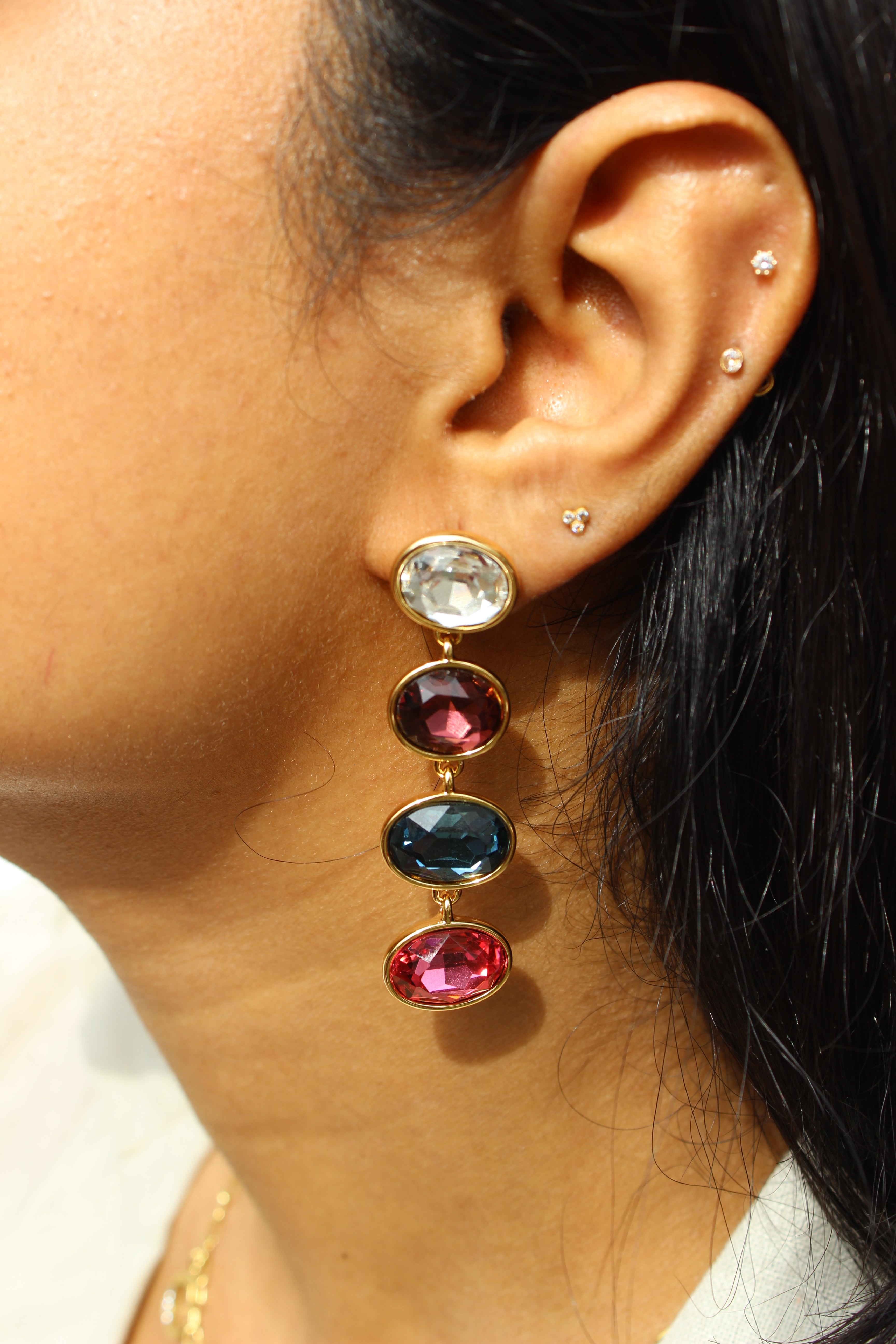 Aura Drape Earrings with colored gemstones