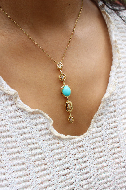 Medina Moon Necklace on a model 