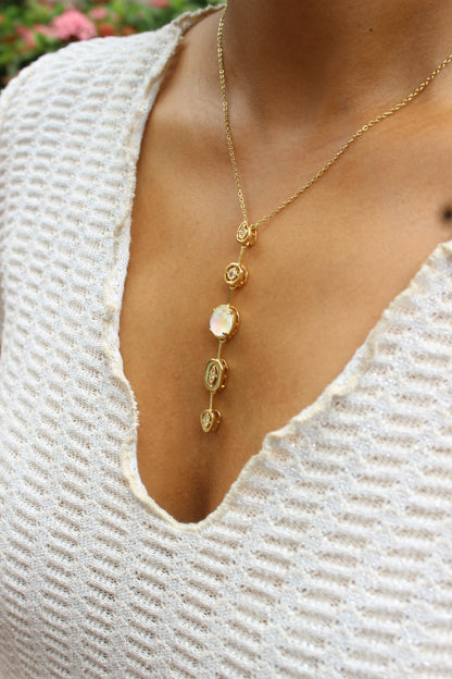 Rosaline Dawn Necklace on a model's neck 