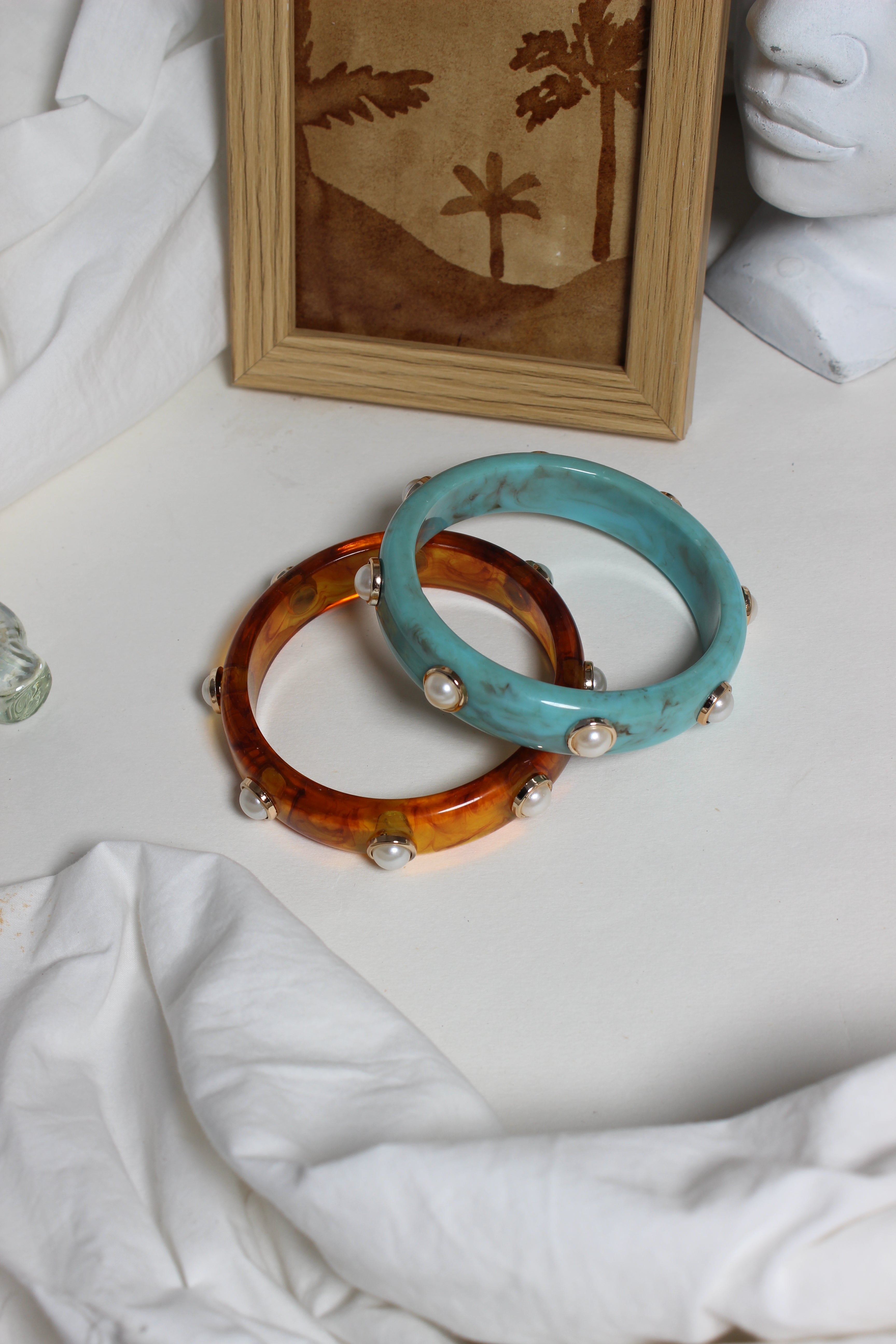 Confetti Stacks Resin Bangles on a light background