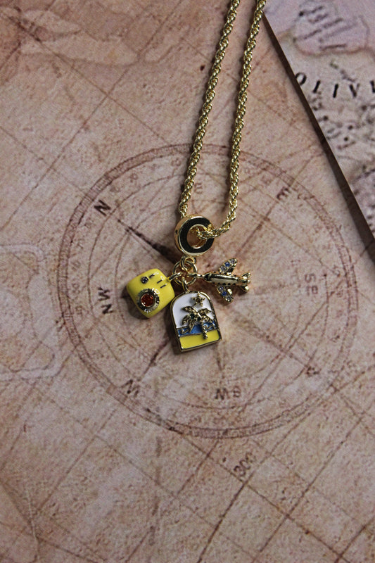 Happy Trails Charm Necklace on a vintage map background