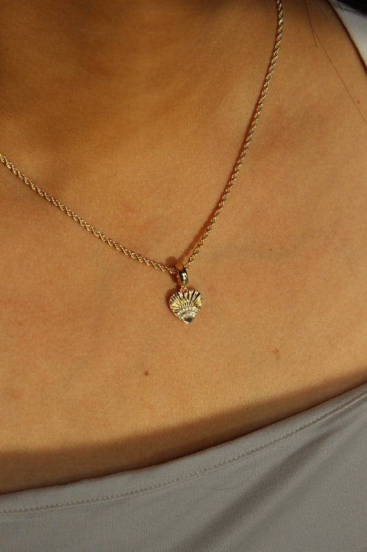 Heartline Pendant Necklace on a model's neck