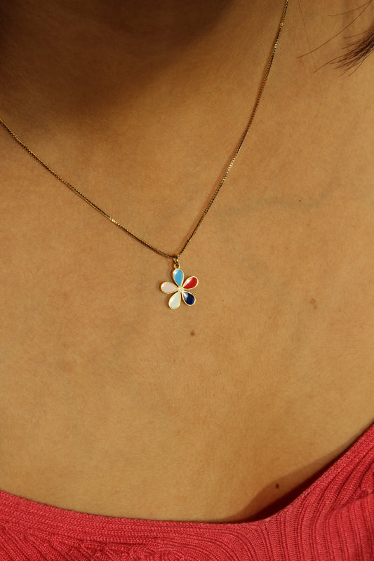 Colorbud Pendant Necklace on a model's neck 