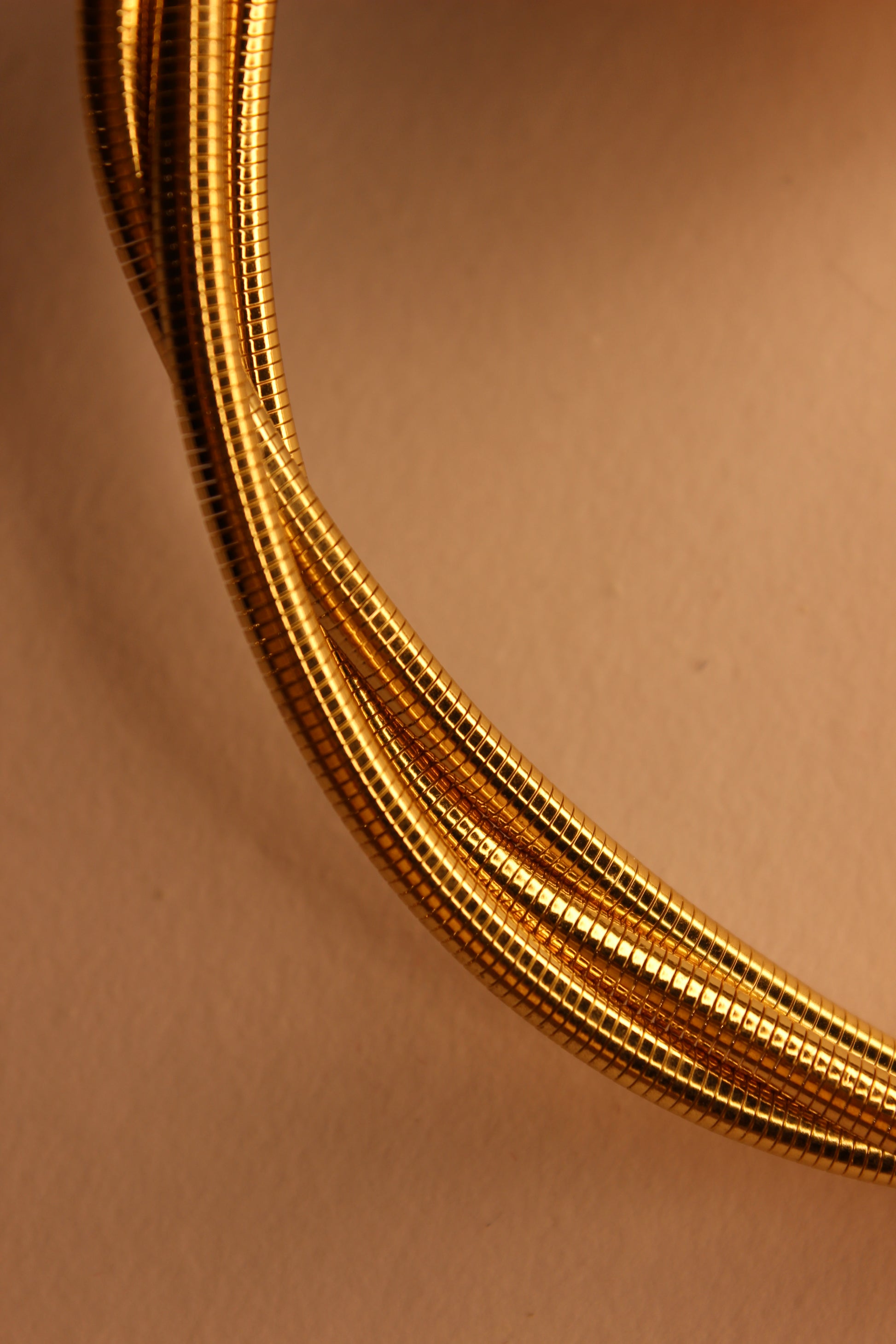 Close-up of a Torra Necklace on a brown background