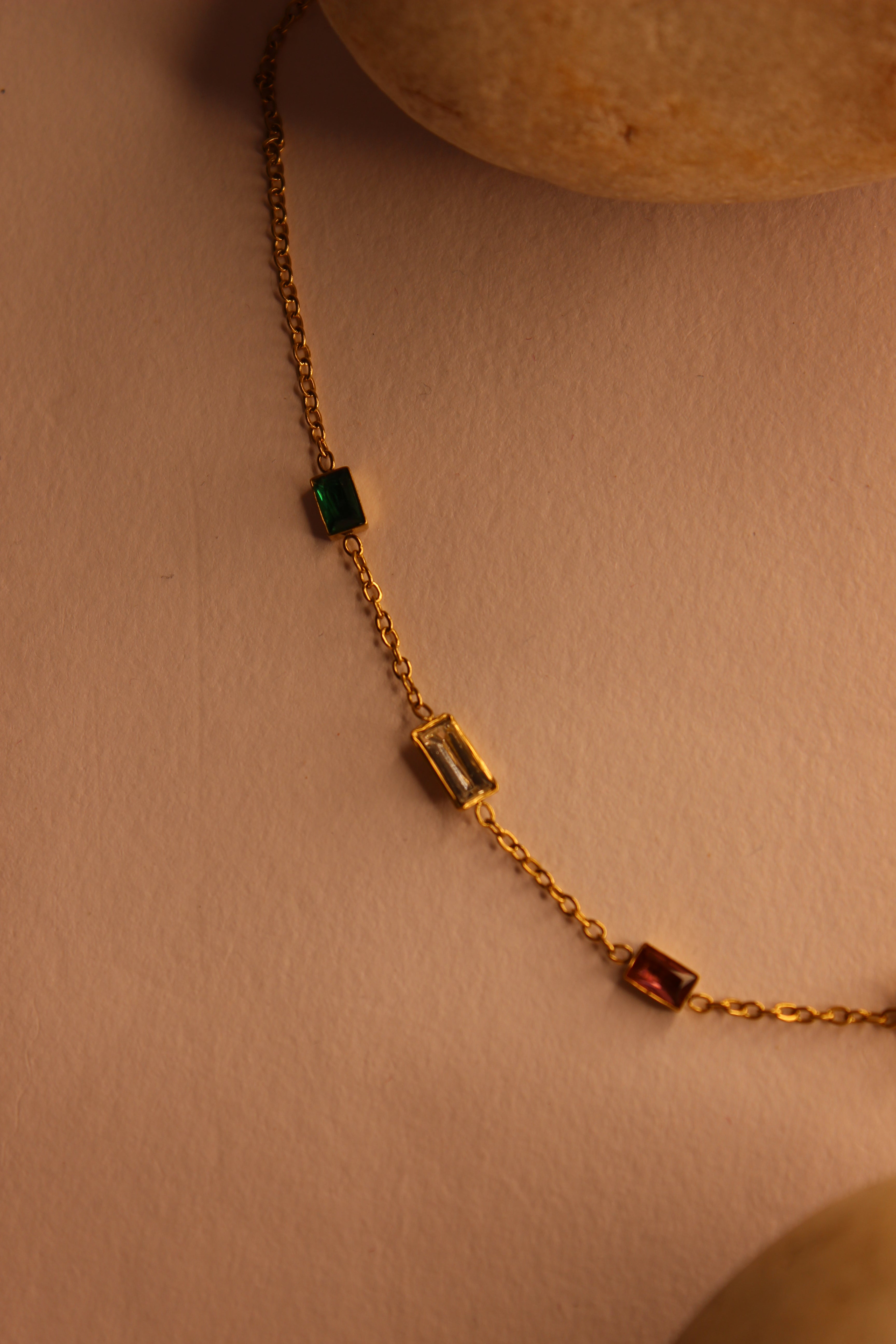 Oriel Necklace on a brown surface