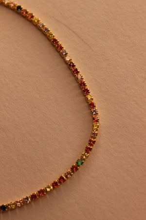 Colorbind Necklace on a yellow background