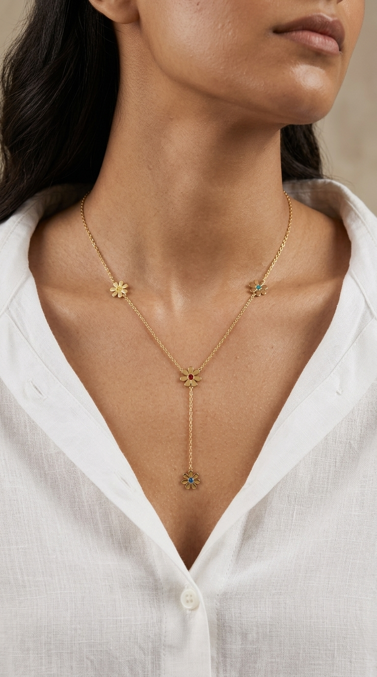 Five Blossoms Lariat Necklace