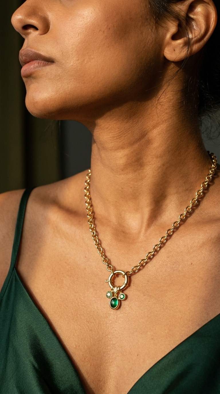 Emerald Charm Ring Necklace