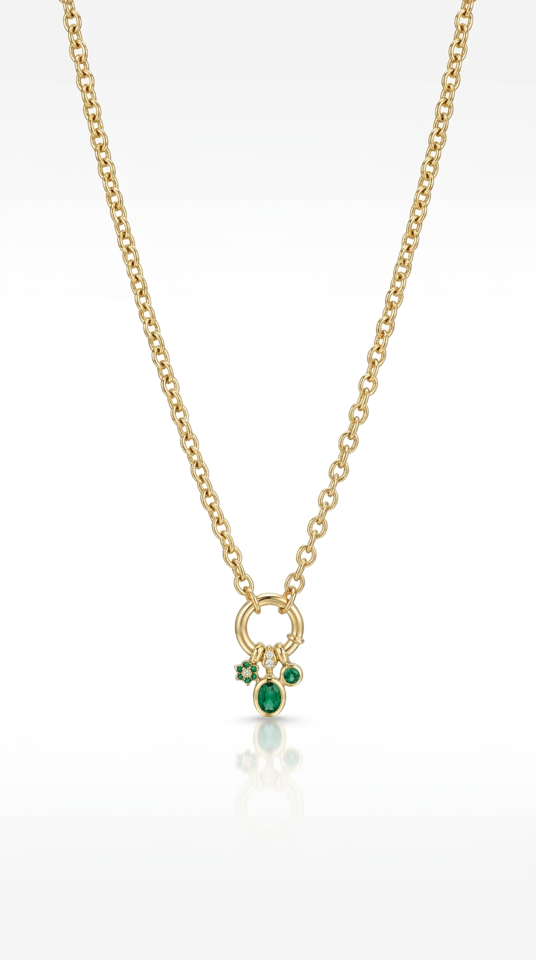 Emerald Charm Ring Necklace