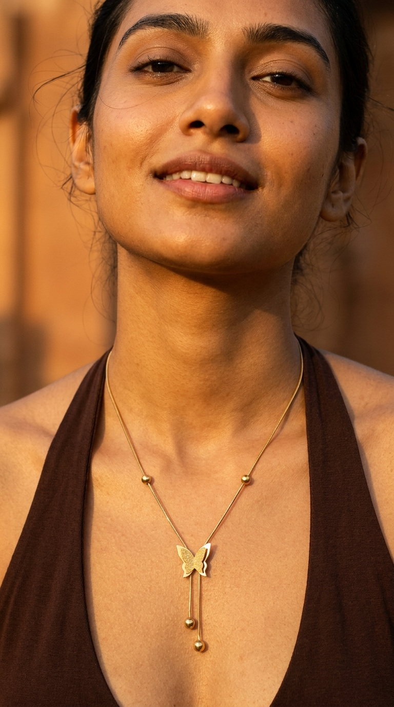 Golden Butterfly Lariat Necklace