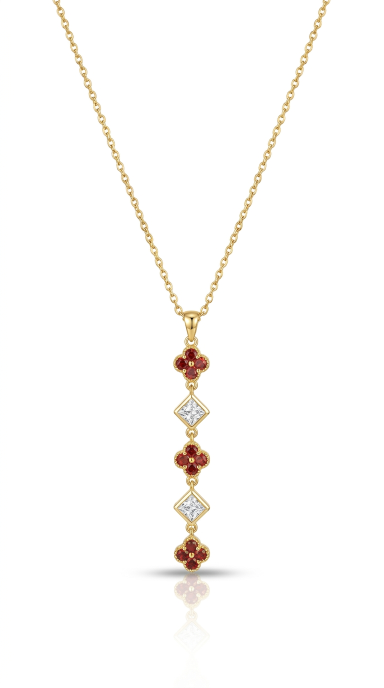 Ruby Clover Drop Necklace
