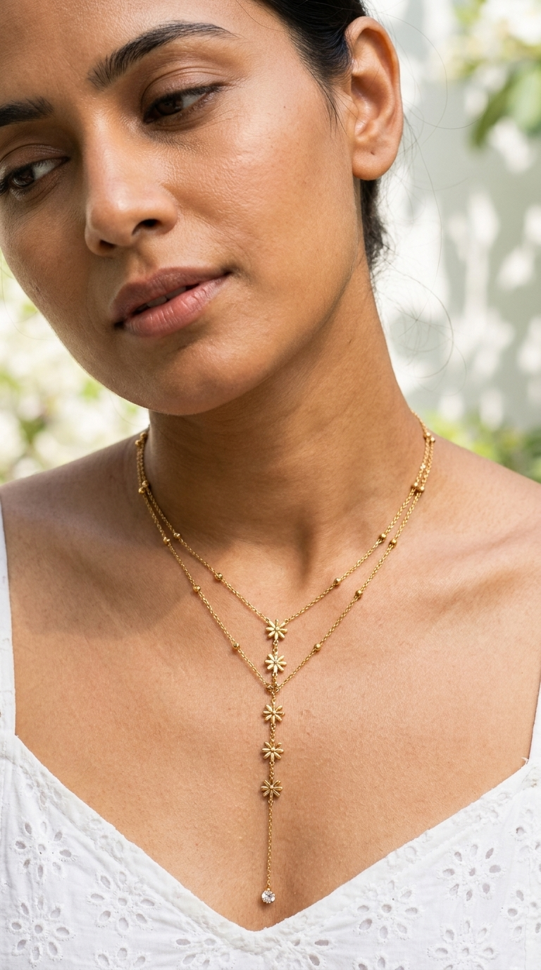 Daisy Lariat Layered Necklace
